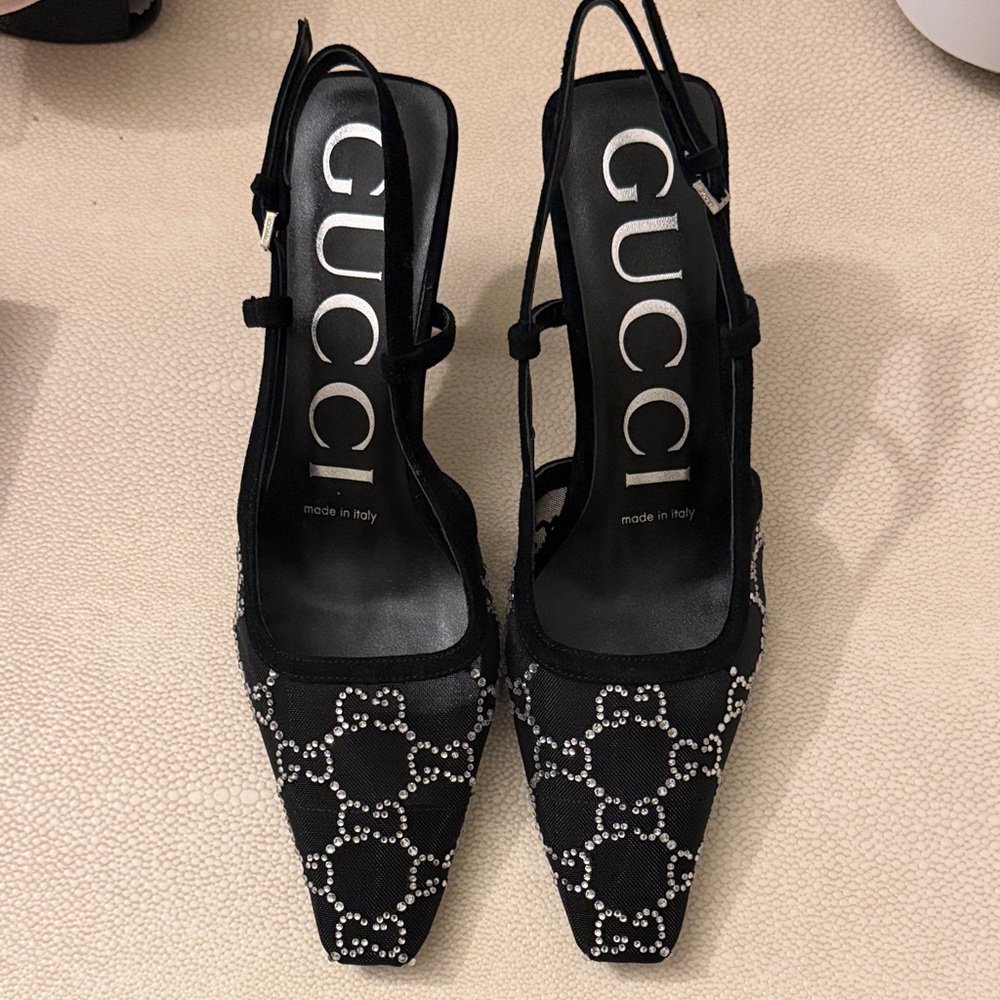 Gucci Black Heels with Silver Accents